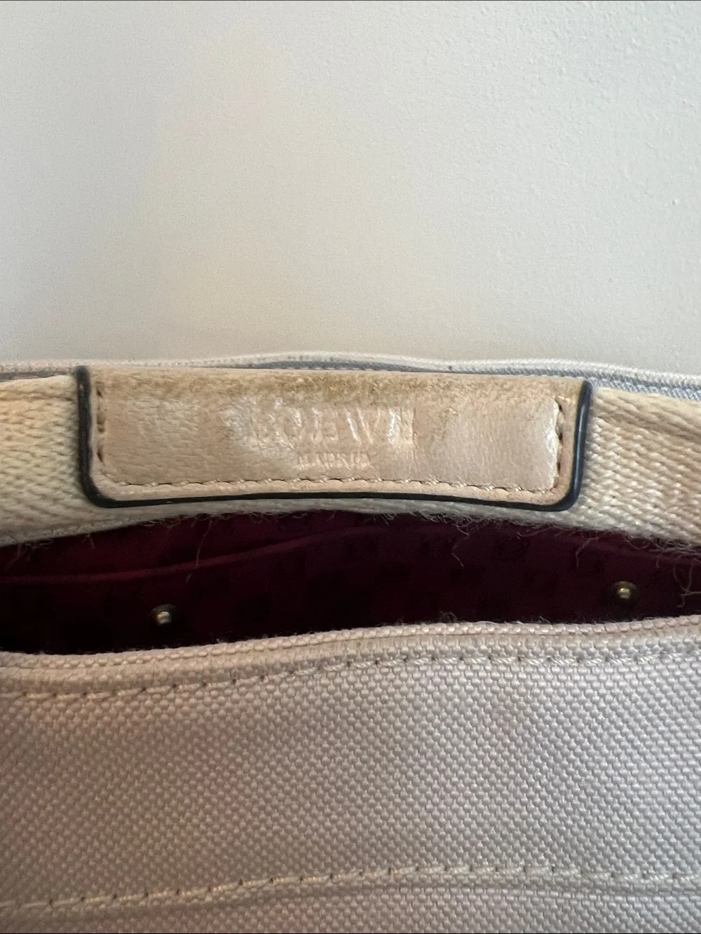 Loewe Canvas Logo Patch with Plum Monogram Interior Lining